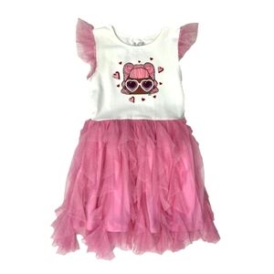 L.O.L. Surprise! Girls Valentine's White & Pink T-Shirt Style Tulle Dress